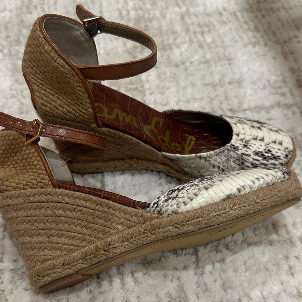 NEW SAM EDELMAN Women's Snakeskin Wedge Espadrille Sandals size 8